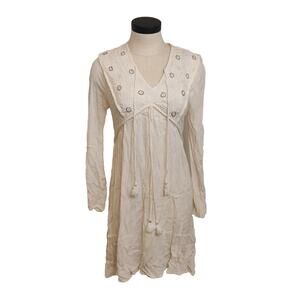 Knox Rose Women's Boho Dress Long Sleeve White Rayon Size S Daisies